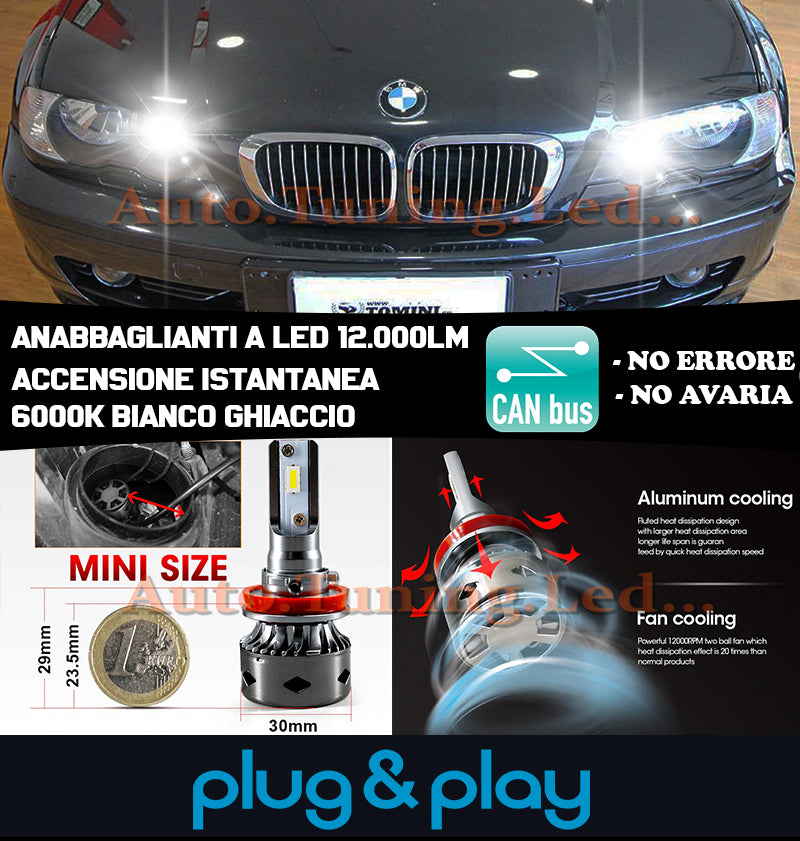 BMW E46 COPPIA LAMPADE ABBAGLIANTI LED ISTANTANEO 6000K 16.000LUMEN AUTOELEGANCERICAMBI