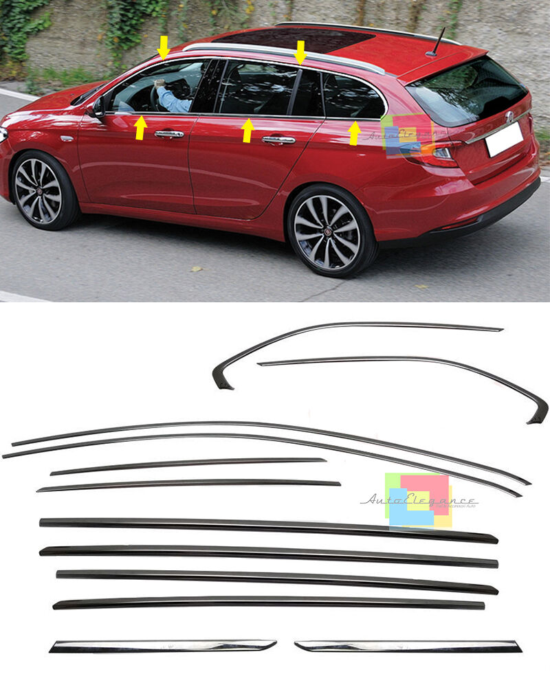 CORNICE FINESTRINI CROMATA FIAT TIPO 2015+ SW - MODANATURE ADESIVE 12 PEZZI .- AUTOELEGANCERICAMBI