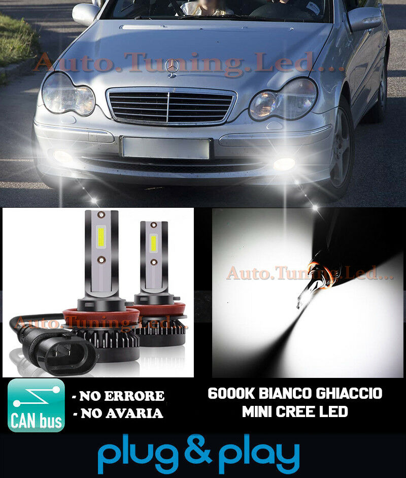 LAMPADE FENDINEBBIA A LED CREE MERCEDES C W203 CAMBUS BIANCO GHIACCIO 8000LM