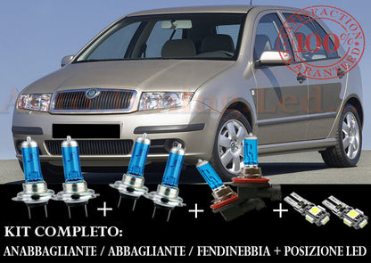 SKODA FABIA 1999-2008 SET COMPLETO LAMPADE BLU XENON + POSIZIONE A LED