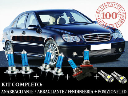 MERCEDES CLASSE C W203 SET COMPLETO LAMPADE BLU XENON + POSIZIONE A LED
