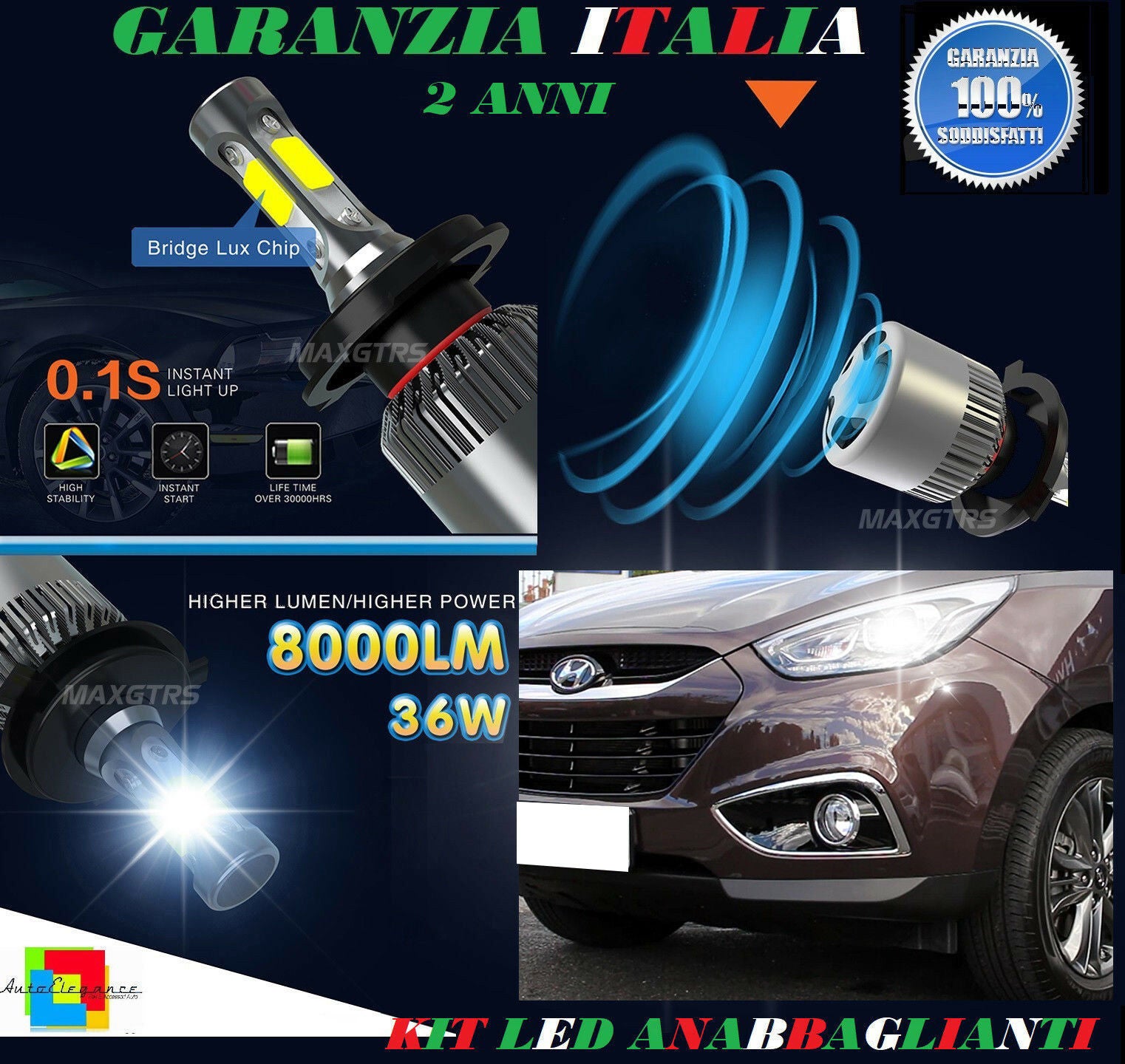 2x HIR2 9012 LAMPADE ANABBAGLIANTI HYUNDAI IX35 2014+ 36W LED ISTANTANEO 6000K AUTOELEGANCERICAMBI