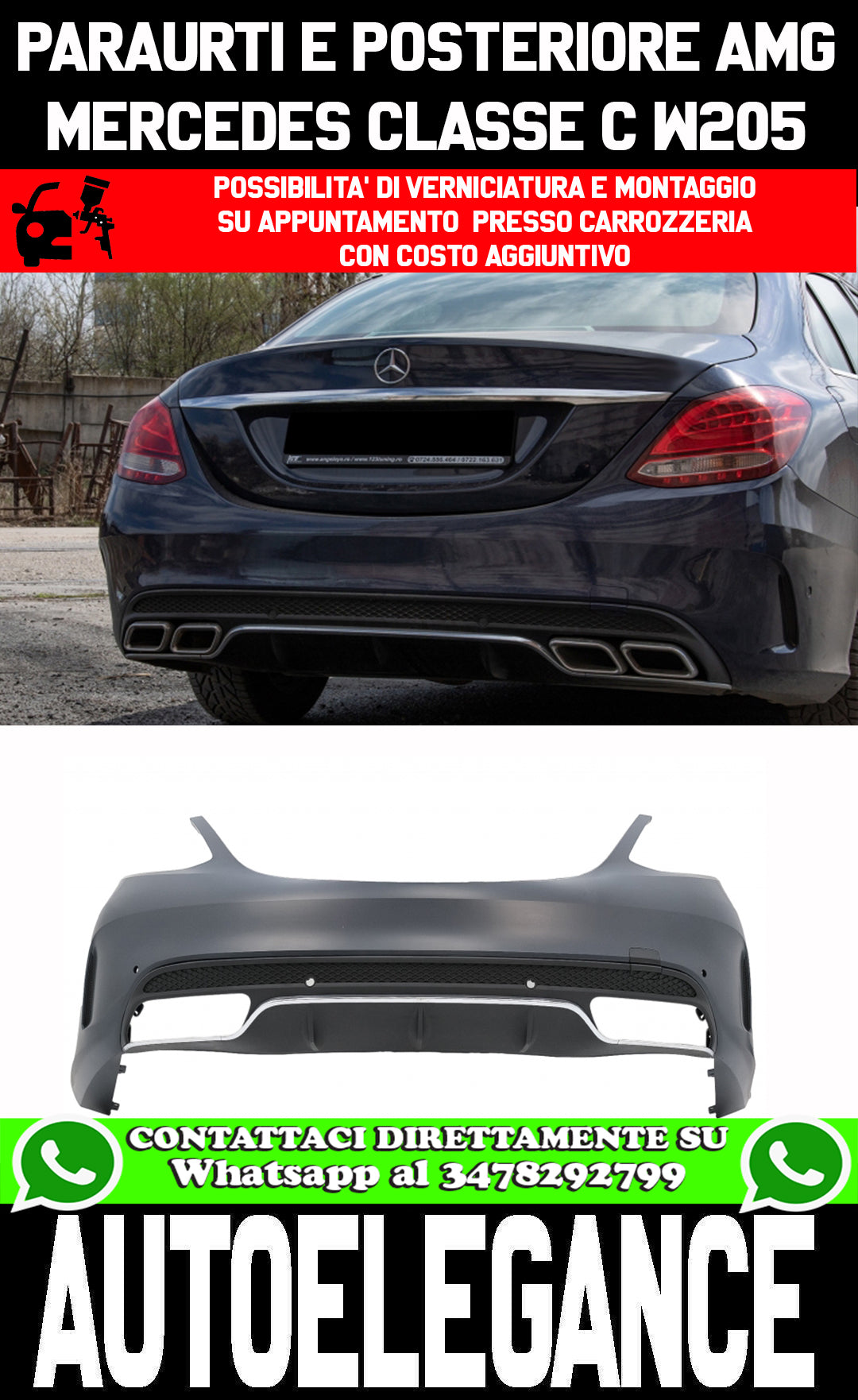 MERCEDES CLASSE C W205 BERLINA 2014-2020 PARAURTI POSTERIORE AMG C63