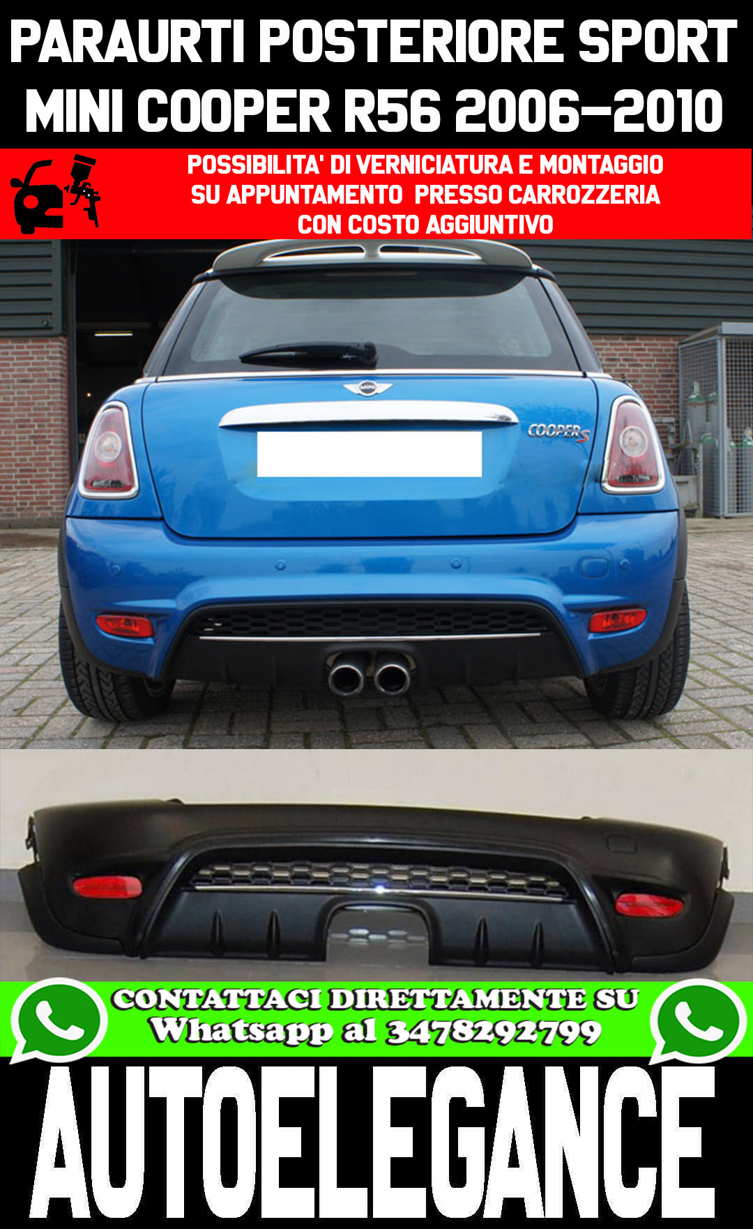 MINI COOPER R56 2006-2010 PARAURTI POSTERIORE COMPLETO LOOK SPORTIVO