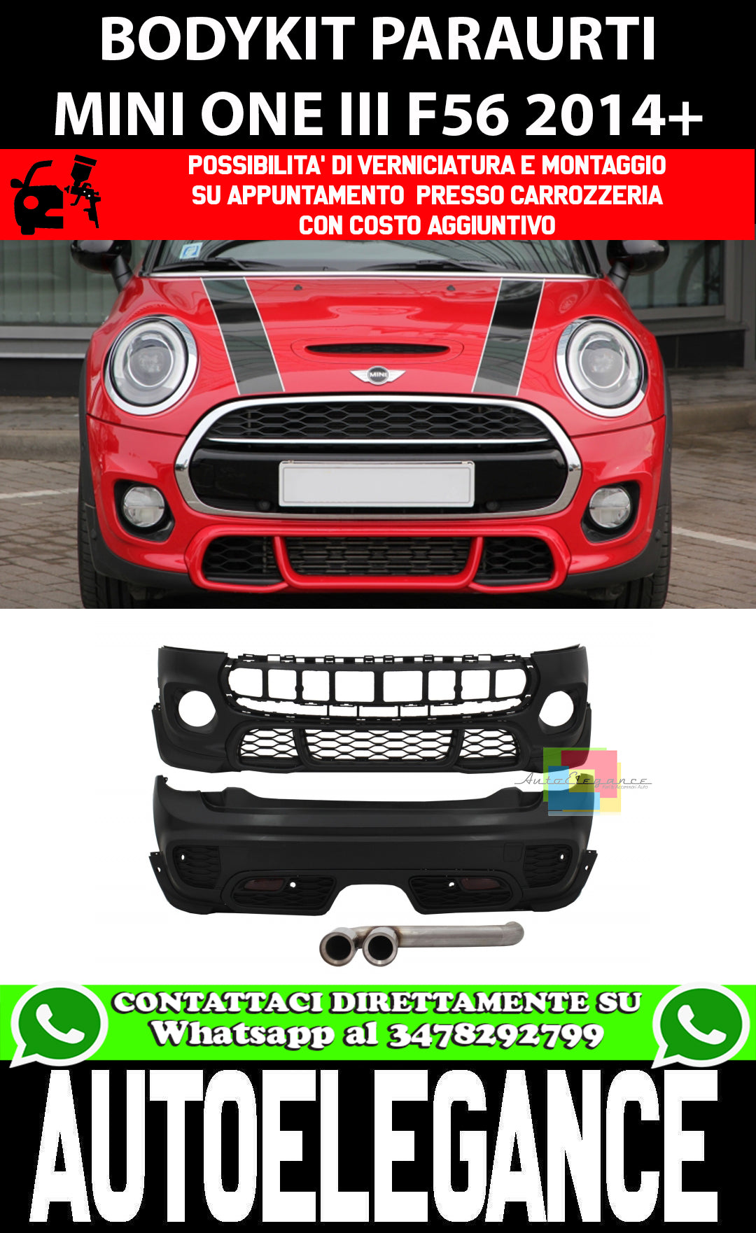 MINI ONE III F56 2014+ 3D BODYKIT COMPLETO LOOK JON COOPER WORKS ...