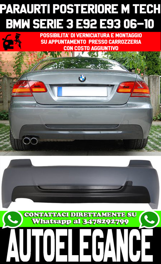 BMW SERIE 3 E92 E93 2006-2010 PARAURTI POSTERIORE COMPLETO LOOK M AUTOELEGANCERICAMBI