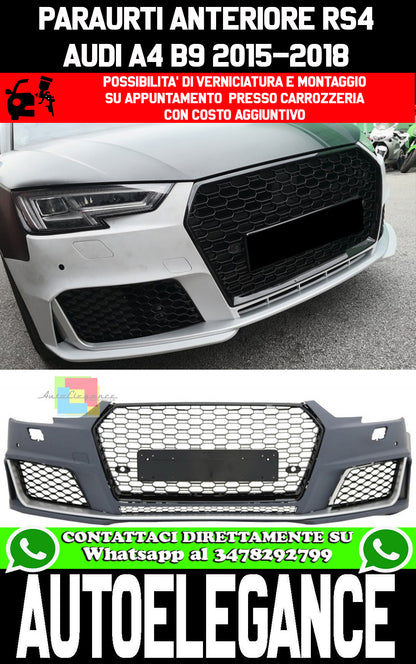 AUDI A4 B9 2015-2018 PARAURTI ANTERIORE LOOK RS4 ABS CON GRIGLIA NERA AUTOELEGANCERICAMBI