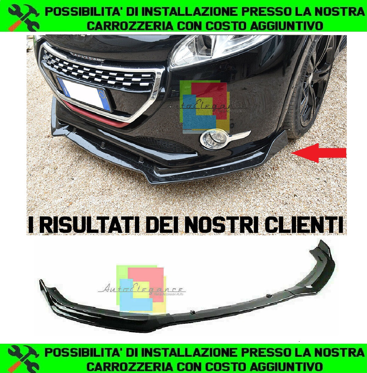 LAMA SOTTO PARAURTI ANTERIORE PEUGEOT 208 ABS LOOK SPORTIVO NERO LIP SPOILER