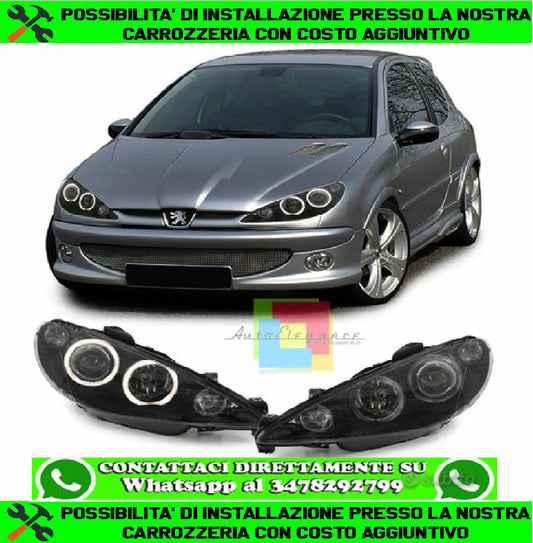FARI ANTERIORI NERI ANGEL EYES PEUGEOT 206 1998-2006