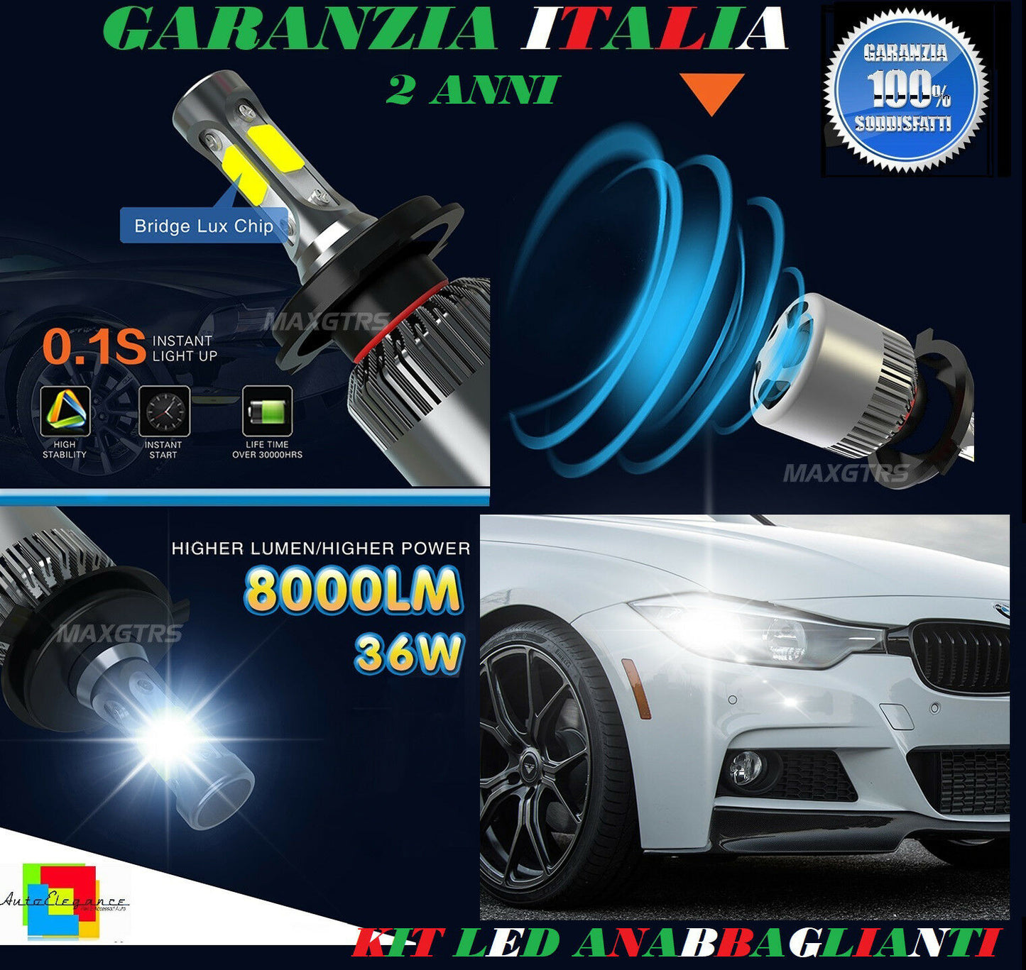LAMPADE ANABBAGLIANTI 36W LED BMW SERIE 3 F30 F31 2011+ ISTANTANEO 6000K