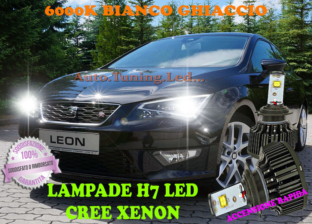 SEAT LEON 5F - LAMPADE H7 CREE XENON ANABBAGLIANTE 6000K BIANCO SOLO FARO ALOGEN