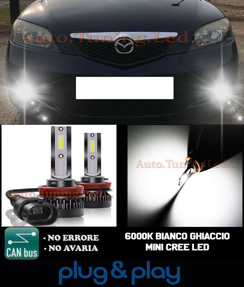 LAMPADE FENDINEBBIA A LED CREE MAZDA 2 MK1 CAMBUS BIANCO GHIACCIO 8000LM