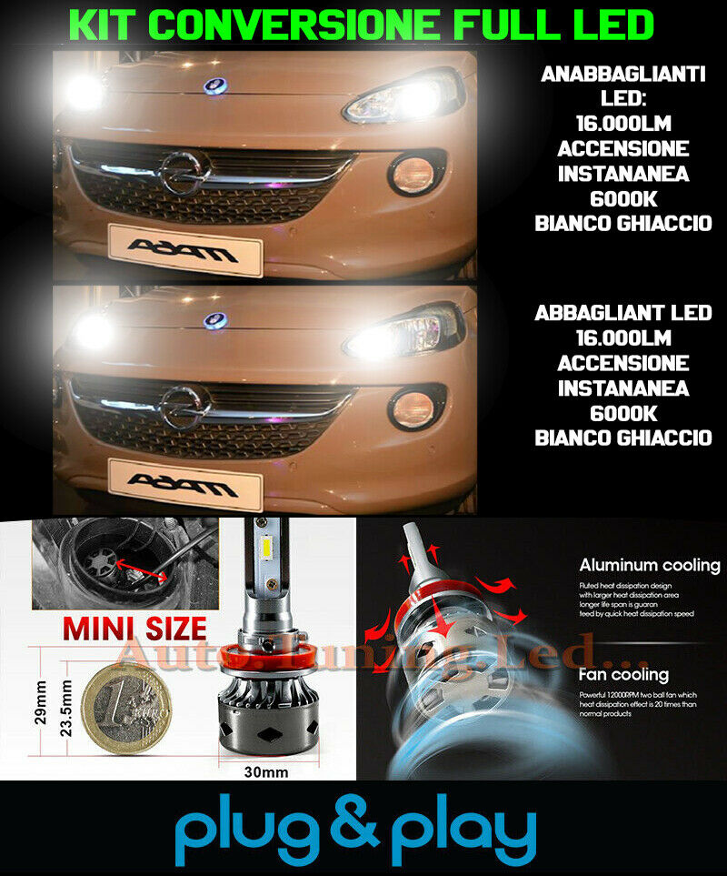 LAMPADE ANABBAGLIANTI + ABBAGLIANTI LED 16.000LM OPEL ADAM