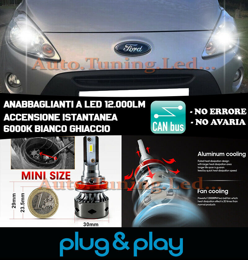 LAMPADE ANABBAGLIANTI LED FORD KA MK2 ISTANTANEO NO AVARIA 12.000LM