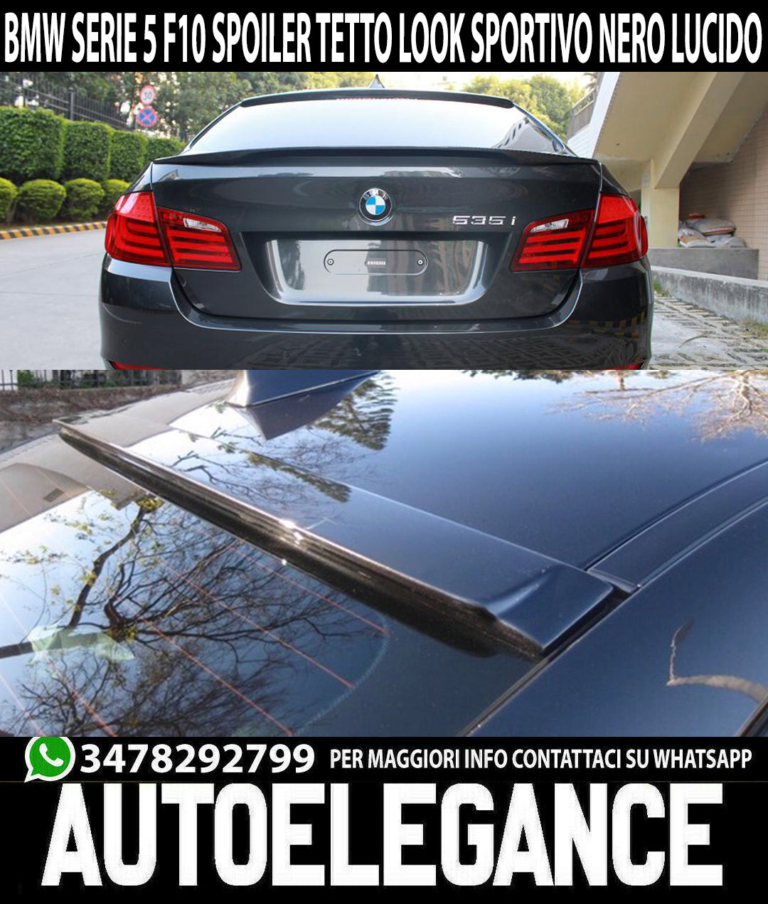 SPOILER TETTO BMW SERIE 5 F10 BERLINA LUNOTTO POSTERIORE M NERO LUCIDO ABS