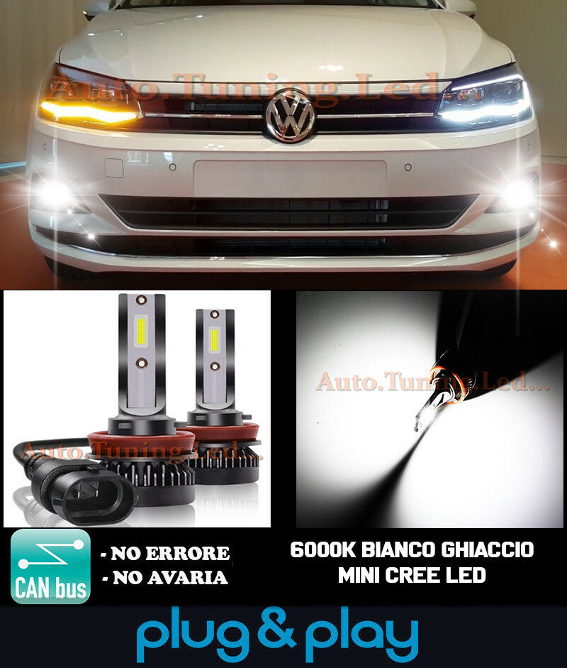 LAMPADE FENDINEBBIA A LED CREE VW POLO AW1 CAMBUS BIANCO GHIACCIO 8000LM
