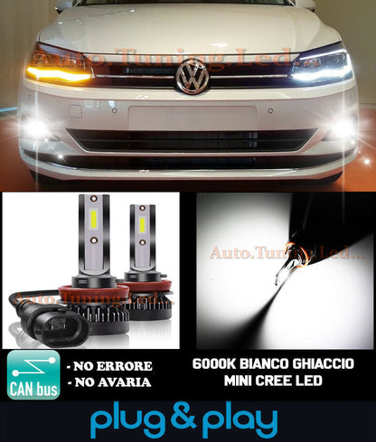 LAMPADE FENDINEBBIA A LED CREE VW POLO AW1 CAMBUS BIANCO GHIACCIO 8000LM