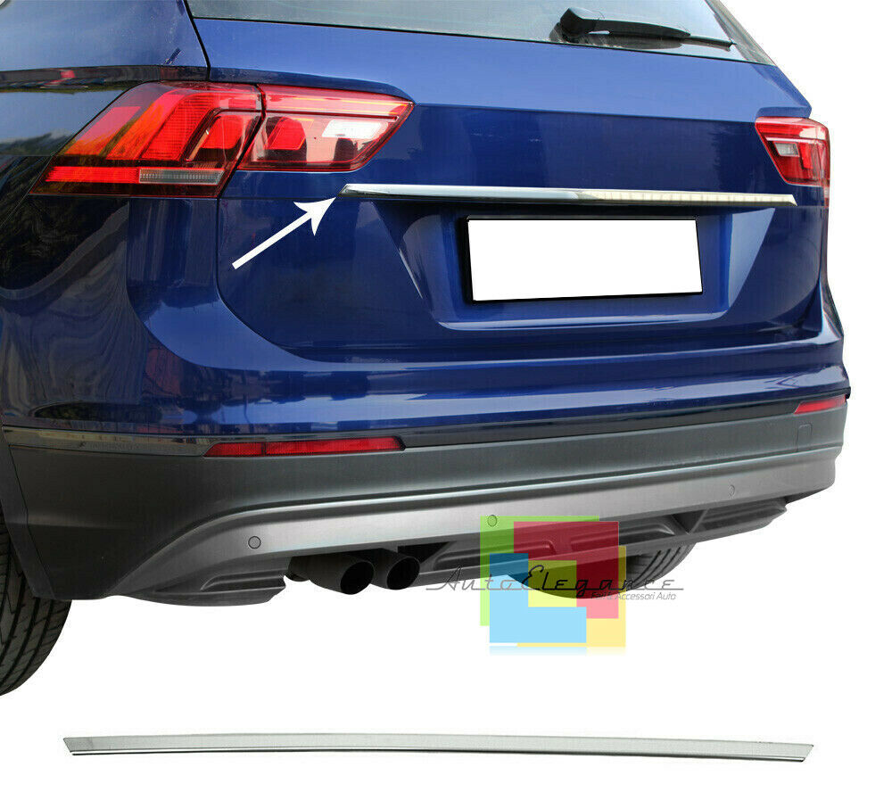 PIASTRA CROMATA PORTELLONE COFANO POSTERIORE VW TIGUAN 2016+ ACCIAIO INOX -1-