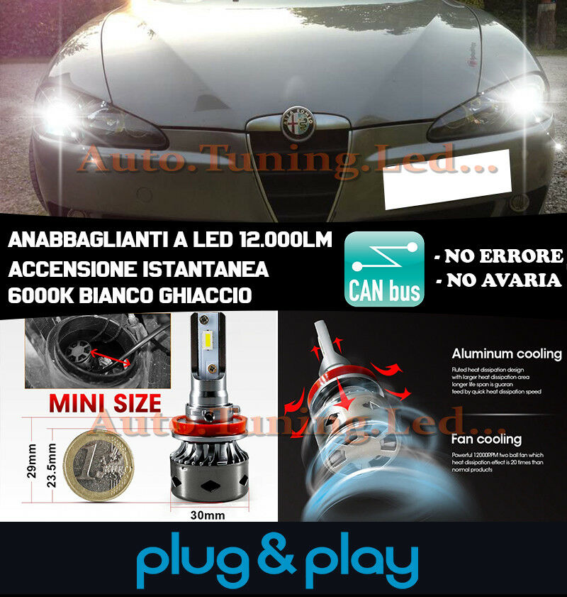 ALFA ROMEO 147 2000-2010 LED LOW BEAM HEADLIGHTS INSTANT NO FAILURE 12,000LM