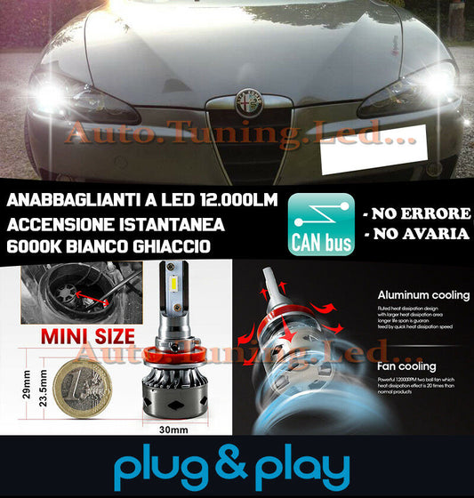 ALFA ROMEO 147 2000-2010 LED LOW BEAM HEADLIGHTS INSTANT NO FAILURE 12,000LM