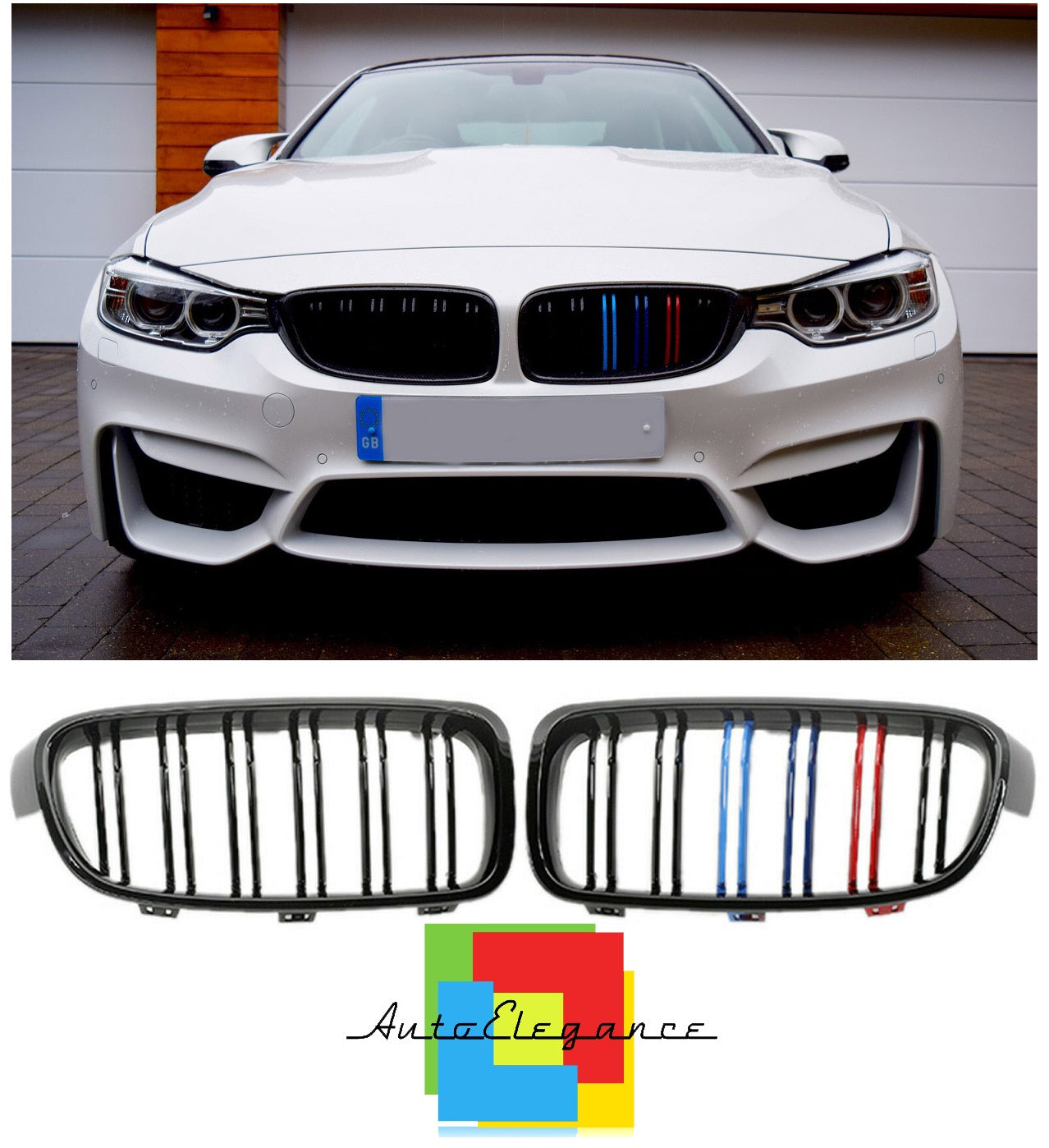 3 SERIES F30 F31 F35 MUSTACHE GRILLE M LOOK GLOSSY BLACK DOUBLE KIDNEY TRICOLOUR NEWS
