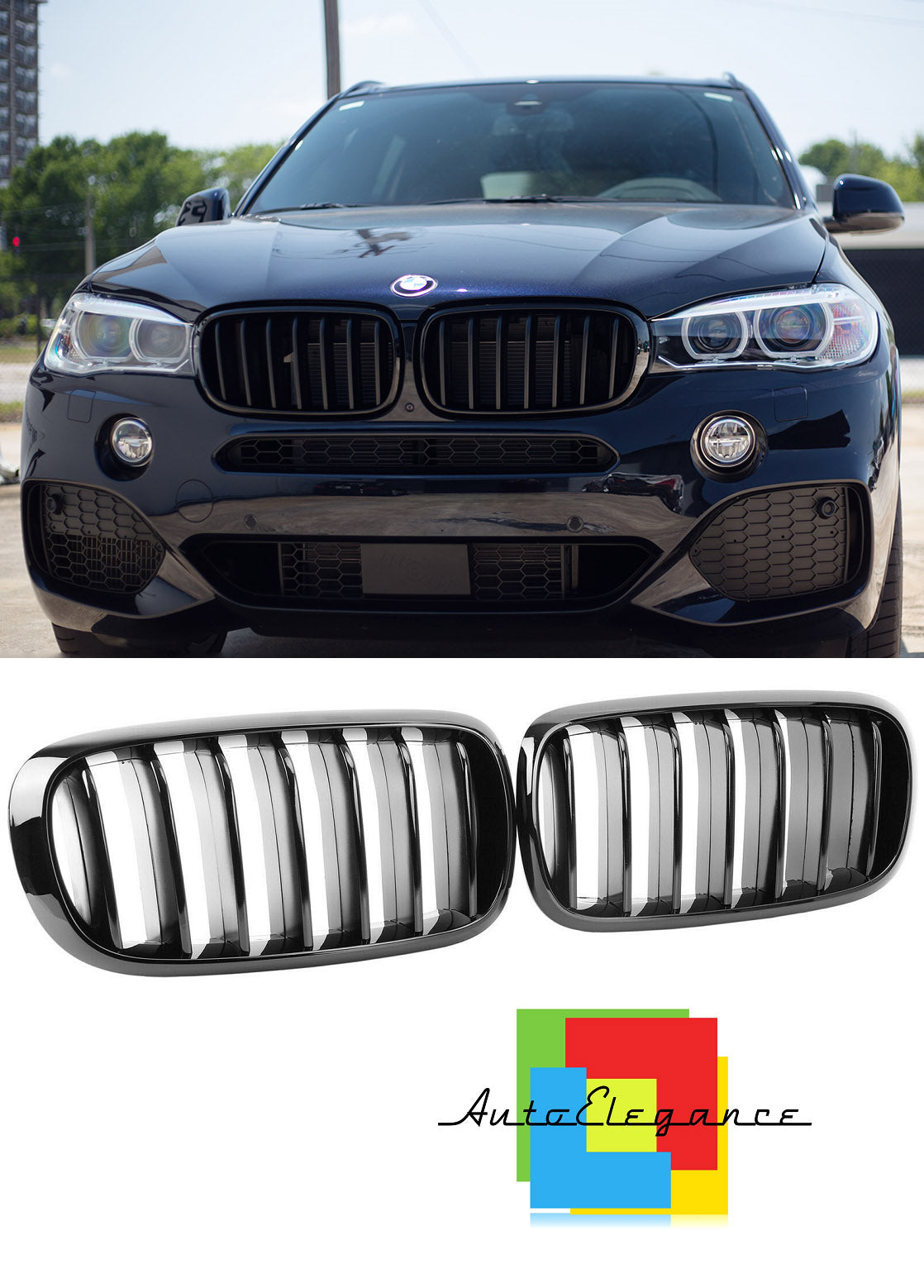GRIGLIA BAFFI ANTERIORI X5 F15 X6 F16 LOOK NERO LUCIDO SINGOLA FASCIA NEWS