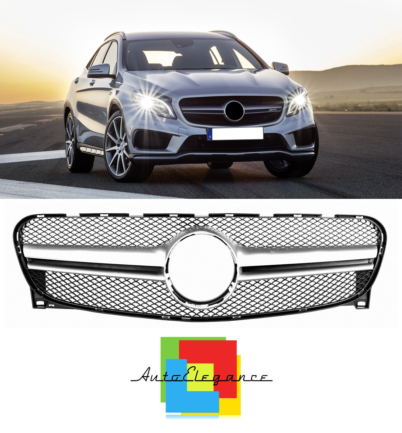 FRONT GRILLE GLA W156 X156 2013-2016 AMG LOOK SATIN BLACK HONEYCOMB NEWS