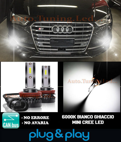 LAMPADE FENDINEBBIA A LED CREE AUDI A3 8V CAMBUS BIANCO GHIACCIO 8000LM