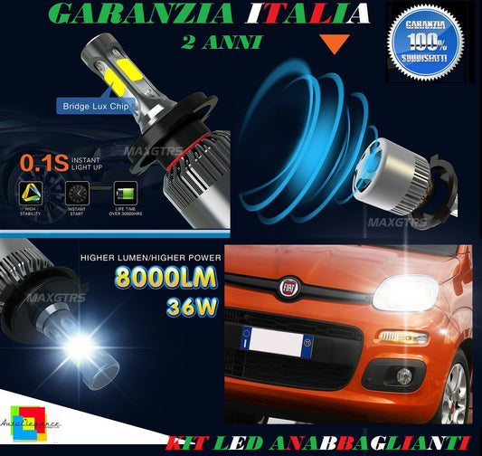 LOW BEAM HIGH BEAM LAMPS 36W 8000LM LED FIAT PANDA 2011 ONWARDS 6000K