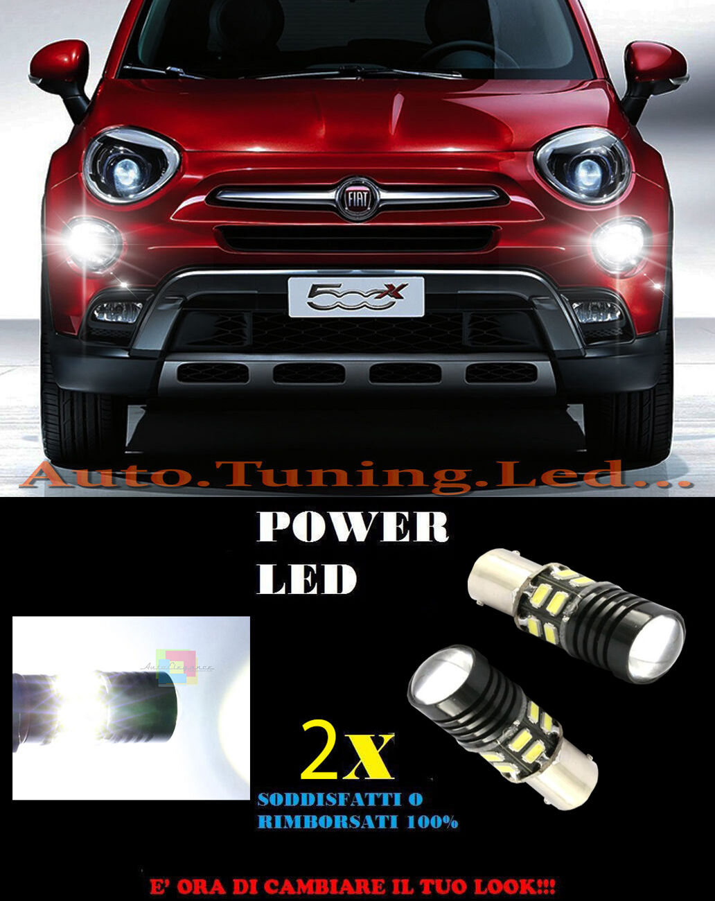 COPPIA LAMPADE LUCI DIURNE A LED 6000K P21W BA15 FIAT 500X NO ERROR CAMBUS AUTOELEGANCERICAMBI