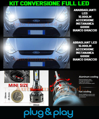 LAMPADE ANABBAGLIANTI + ABBAGLIANTI LED 16.000LM PER FORD S-MAX I