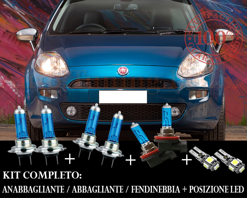 FIAT PUNTO 199 2012+ SET COMPLETO LAMPADE BLU XENON + POSIZIONE A LED
