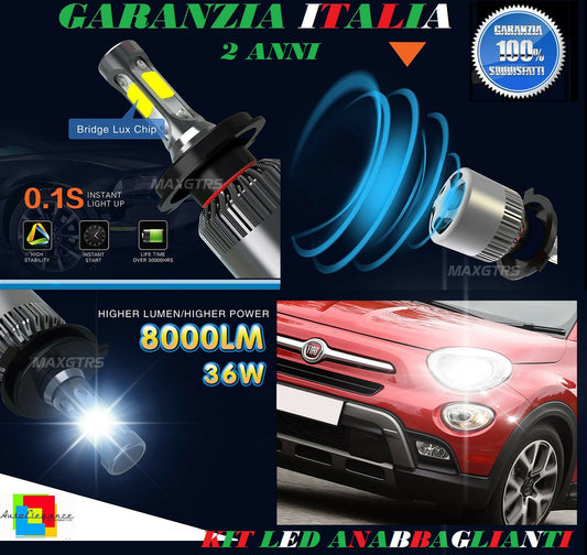 LOW BEAM HIGH BEAM LAMPS 36W 8000LM LED FIAT 500X 2014 ONWARDS 6000K