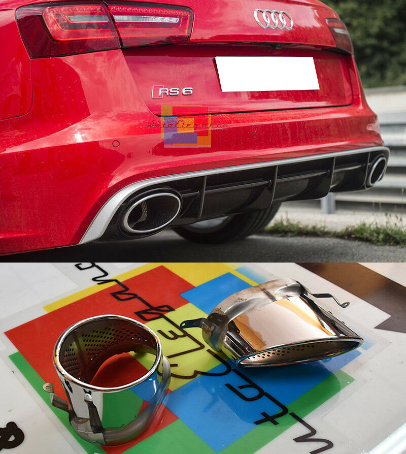 COPPIA TERMINALI DI SCARICO AUDI A6 4G C7 2011-2015 OVALI ACCIAIO LOOK RS6 AUTOELEGANCERICAMBI