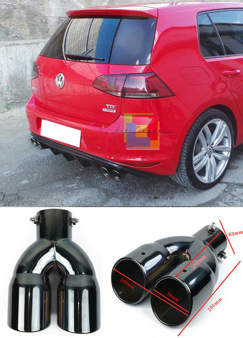 VW GOLF 7 VII EXHAUST TIPPS STAINLESS STEEL GLOSS BLACK RLINE LOOK