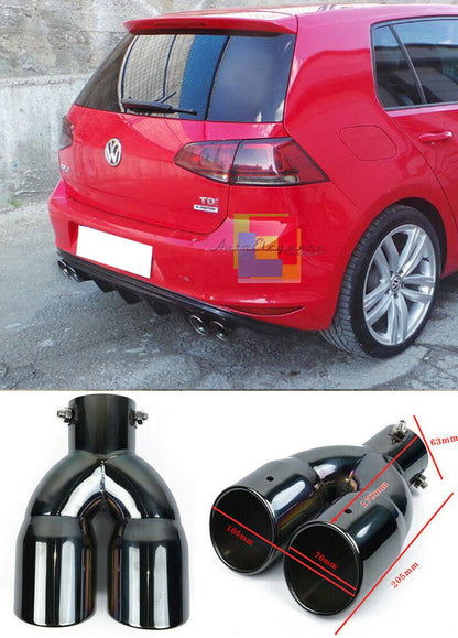 VW GOLF 7 VII EXHAUST TIPPS STAINLESS STEEL GLOSS BLACK RLINE LOOK