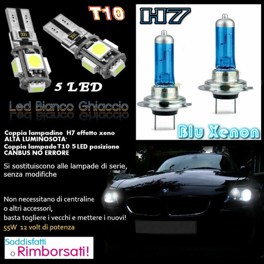ALFA ROMEO 147 SET LAMPADE H7 BLU XENON ANABBAGLIANTE 55W + T10 POSIZIONE 5 LED- AUTOELEGANCERICAMBI