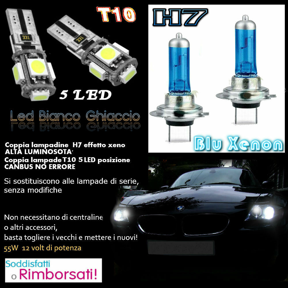 FIAT PUNTO 3 MK SET OF H7 BLUE XENON LOW BEAM 55W LAMPS + T10 POSITION 5 LED