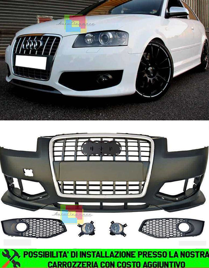 AUDI A3 8P 2004-2008 SPORTBACK 3 PORTE PARAURTI ANTERIORE SPORTIVO LOOK S3 IN ABS AUTOELEGANCERICAMBI