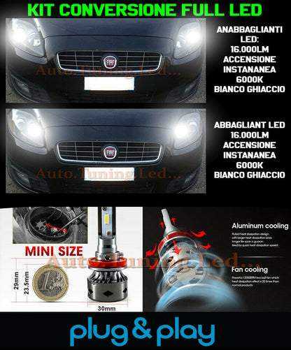LAMPADE ANABBAGLIANTI + ABBAGLIANTI LED 16.000LM PER FIAT CROMA MK1