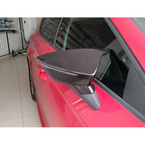 SEAT LEON 5F 2012+ CALOTTE ADESIVE SPECCHI SPECCHIETTI RETROVISORI NERO LUCIDO