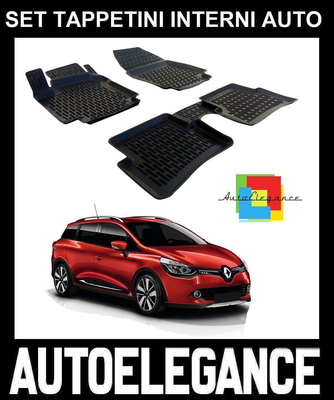 SET OF CUSTOM RUBBER CAR INTERIOR MATS FOR RENAULT CLIO 2012-2019 0032