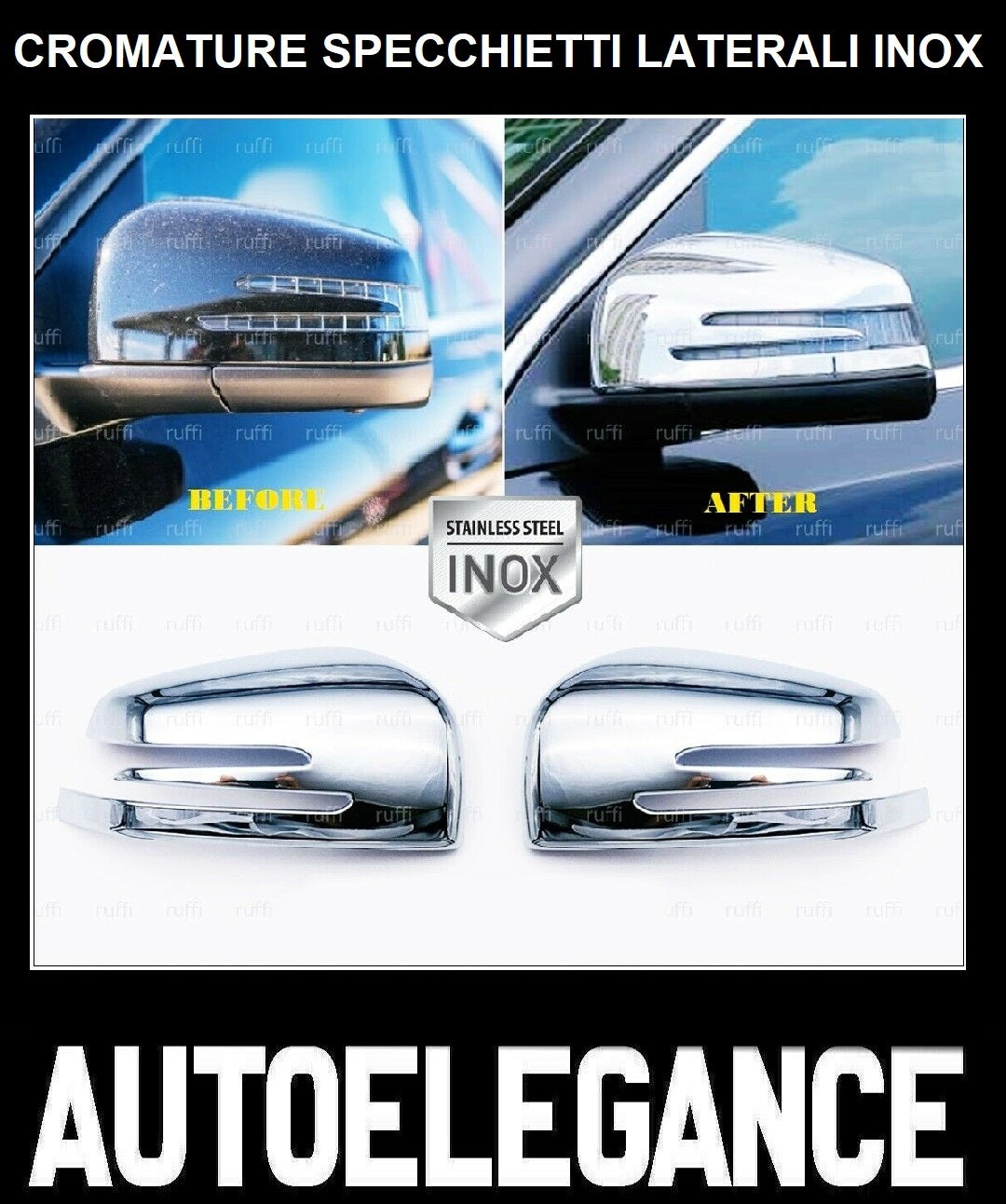 CROMATURA SPECCHIETTI LATERALI MERCEDES CLASSE A W176 ACCIAIO INOX ADESIVO 0032 AUTOELEGANCERICAMBI