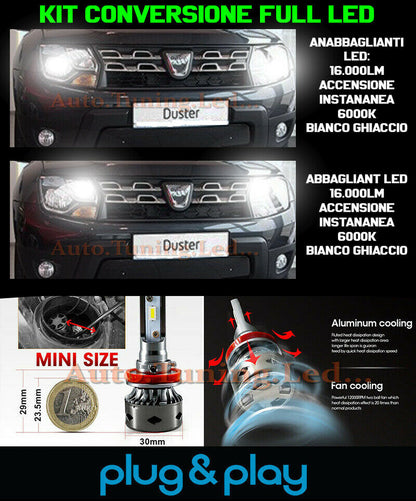 LAMPADE ANABBAGLIANTI + ABBAGLIANTI LED 16.000LM PER DACIA DUSTER I MK1