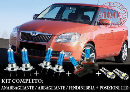 SKODA FABIA 2006-2014 SET COMPLETO LAMPADE BLU XENON + POSIZIONE A LED