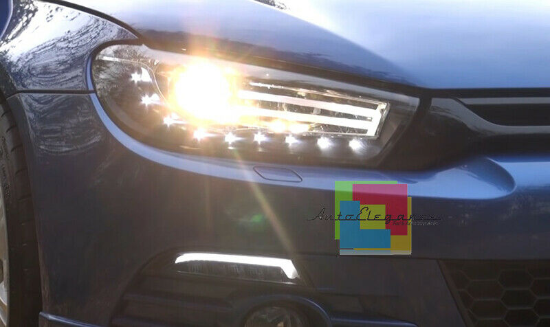 VW SCIROCCO 2008-2014 COPPIA FARI ANTERIORI SPORTIVI 3D DIURNE LED LENTICOLARI