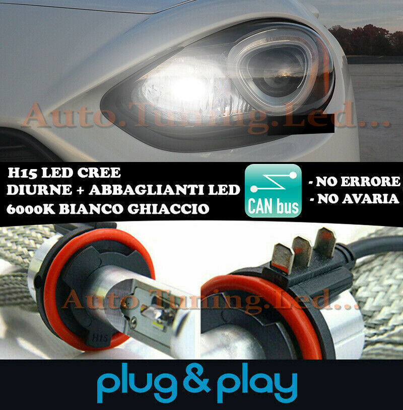 LAMPADE DIURNE ABBAGLIANTI H15 LED FIAT 124 SPIDER ISTANTANEO CREE NO AVARIA