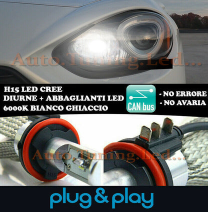 LAMPADE DIURNE ABBAGLIANTI H15 LED FIAT 124 SPIDER ISTANTANEO CREE NO AVARIA