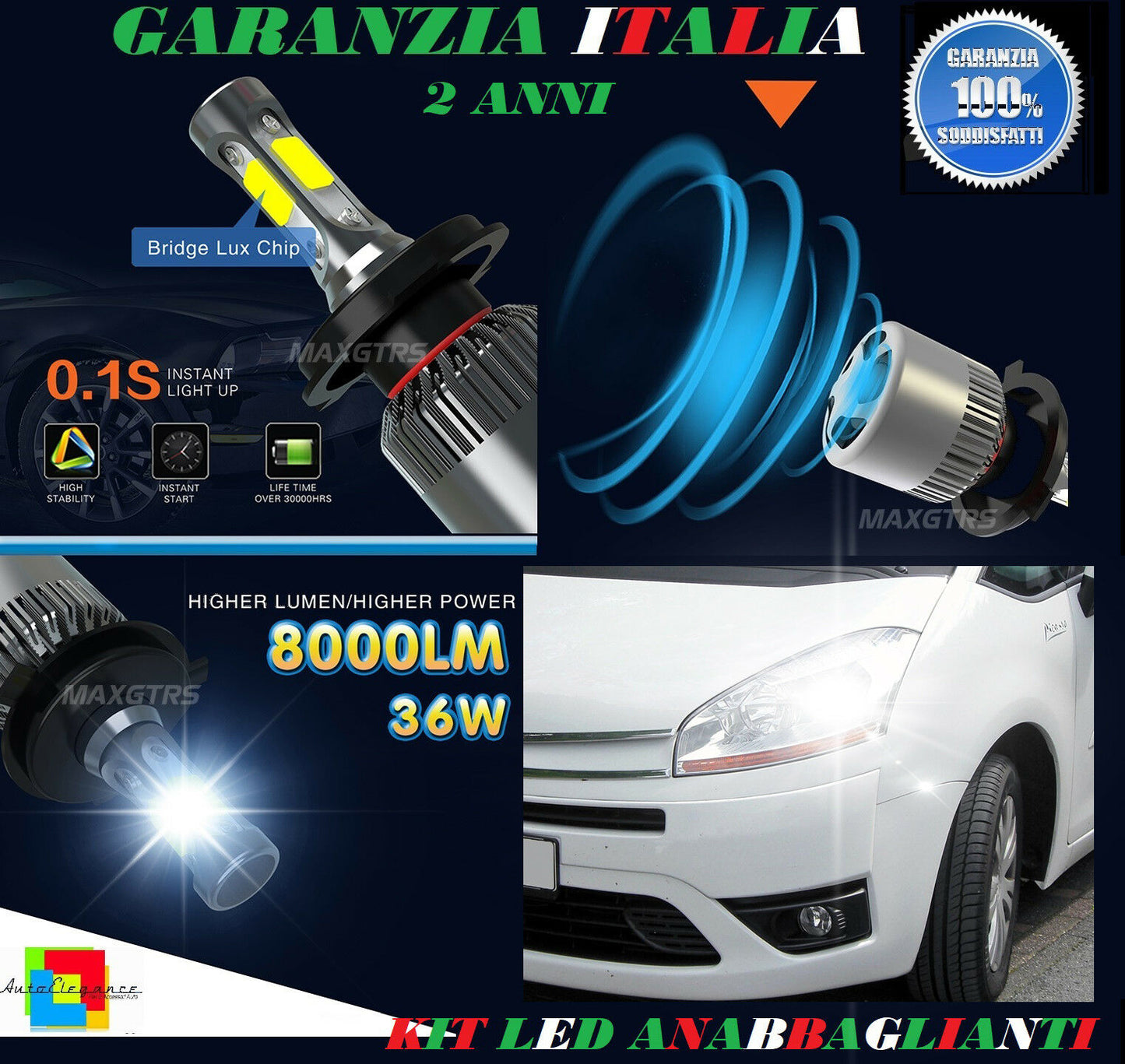 LOW BEAM LAMPS 36W LED CITROEN C4 Grand Picasso 06-12 INSTANTANEOUS 6000K