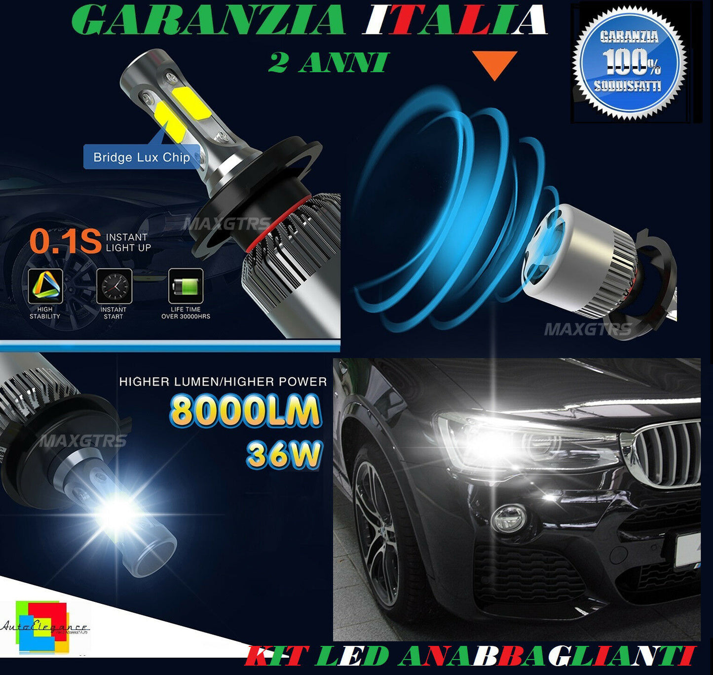 LAMPADE ANABBAGLIANTI 36W LED BMW X3 F25 2011 IN POI ISTANTANEO 6000K